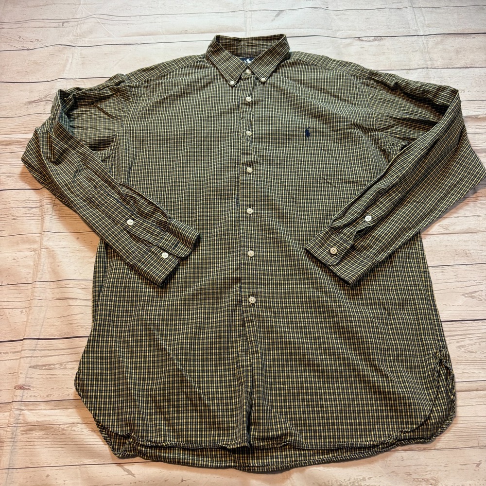 Ralph Lauren Button Down Long Sleeve Shirt McMell Blue and Yellow‎ Men's Size M
